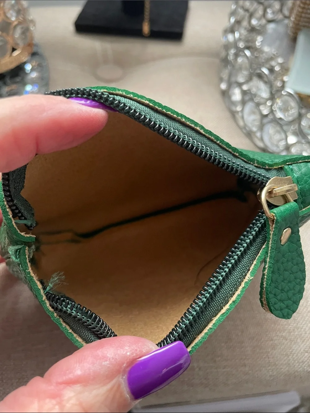 ✨Green Mini Zip Coin Card Pouch ✨NEW w/dustbag